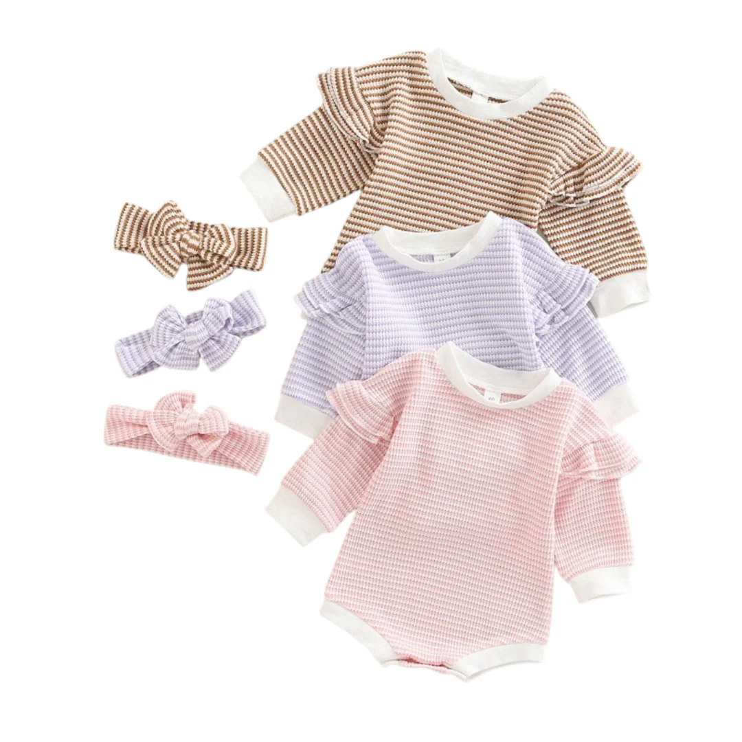 Striped Flutter Bodysuit & Matching Headband | Pink - Image 5