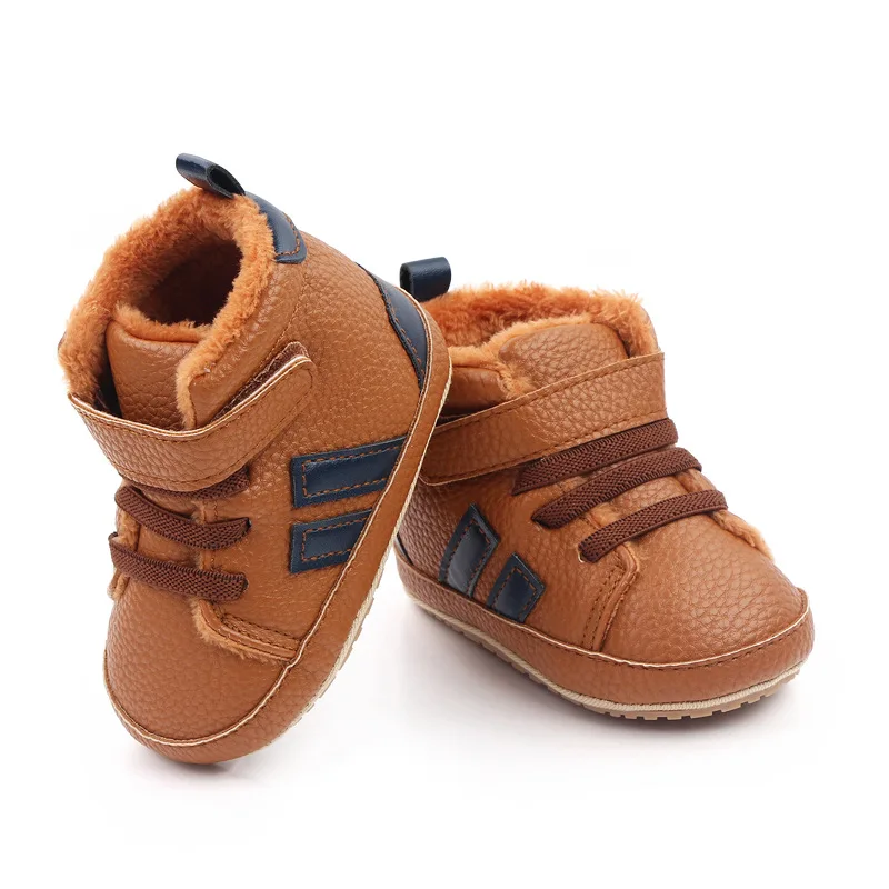 Fluffy Striped Hightop Shoes | Brown