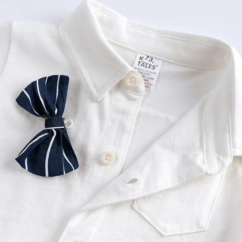 Striped Bow Button Down Romper - Image 6