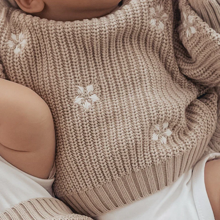 3 Little Crowns - Chunky Knit Jumper | Flowers - Image 2