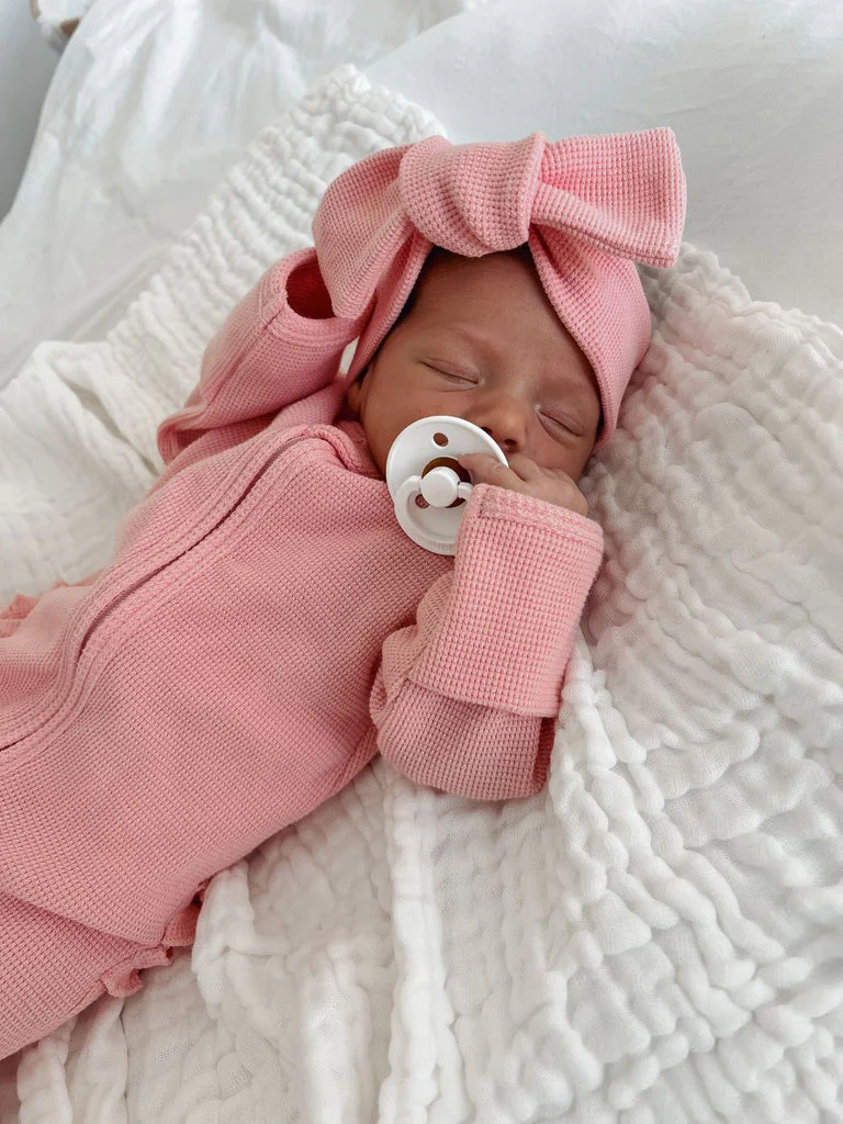 3 Little Crowns - My First Outfit | Waffle Flutter Bum Onesie & Topknot Set | Bubblegum - Image 3