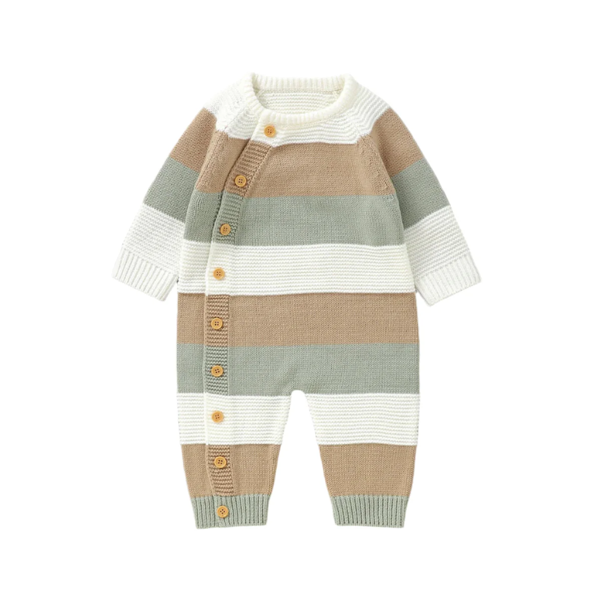 Striped Knit Button Onesie | 3 Colours - Image 3