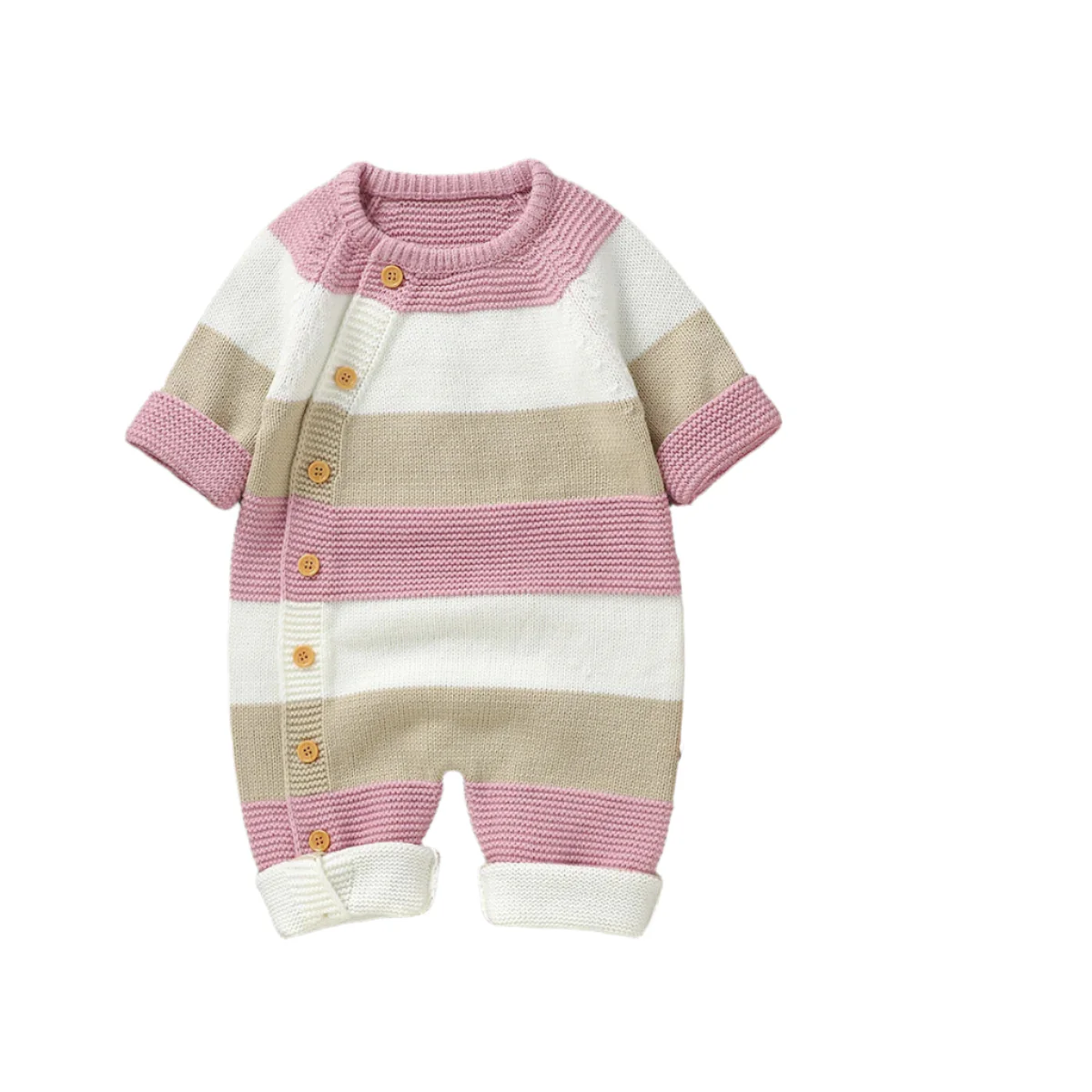 Striped Knit Button Onesie | 3 Colours - Image 4