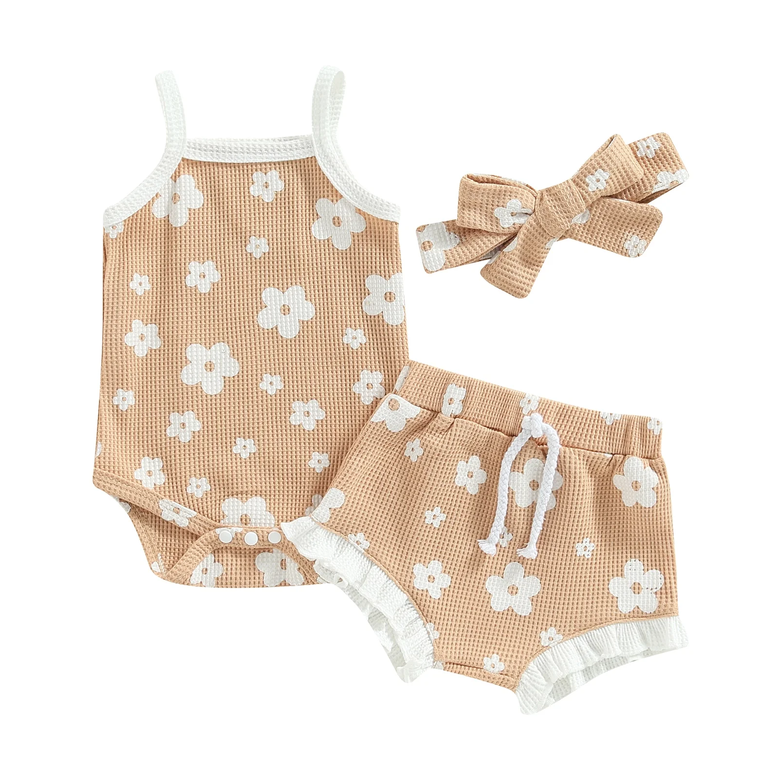Waffle Daisy Frilly Bloomers Set | Sand - Image 4