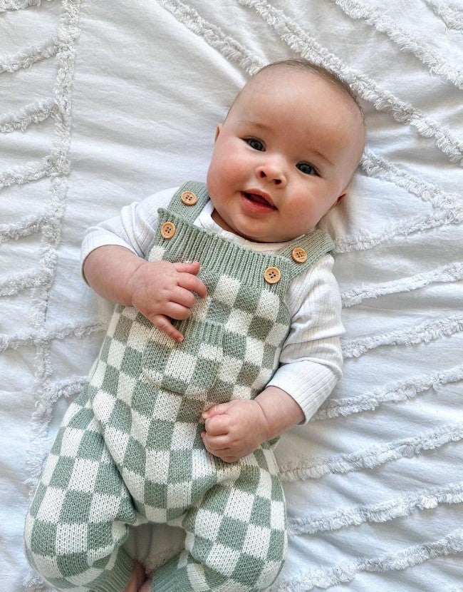Gingham Knitted Jumpsuit | Sage - Image 3