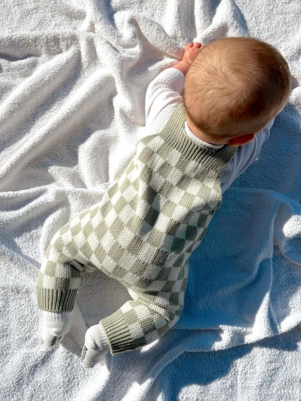 Gingham Knitted Jumpsuit | Sage - Image 5