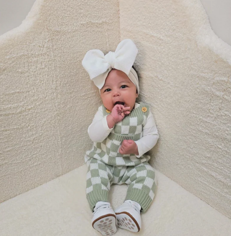 Gingham Knitted Jumpsuit | Sage - Image 7