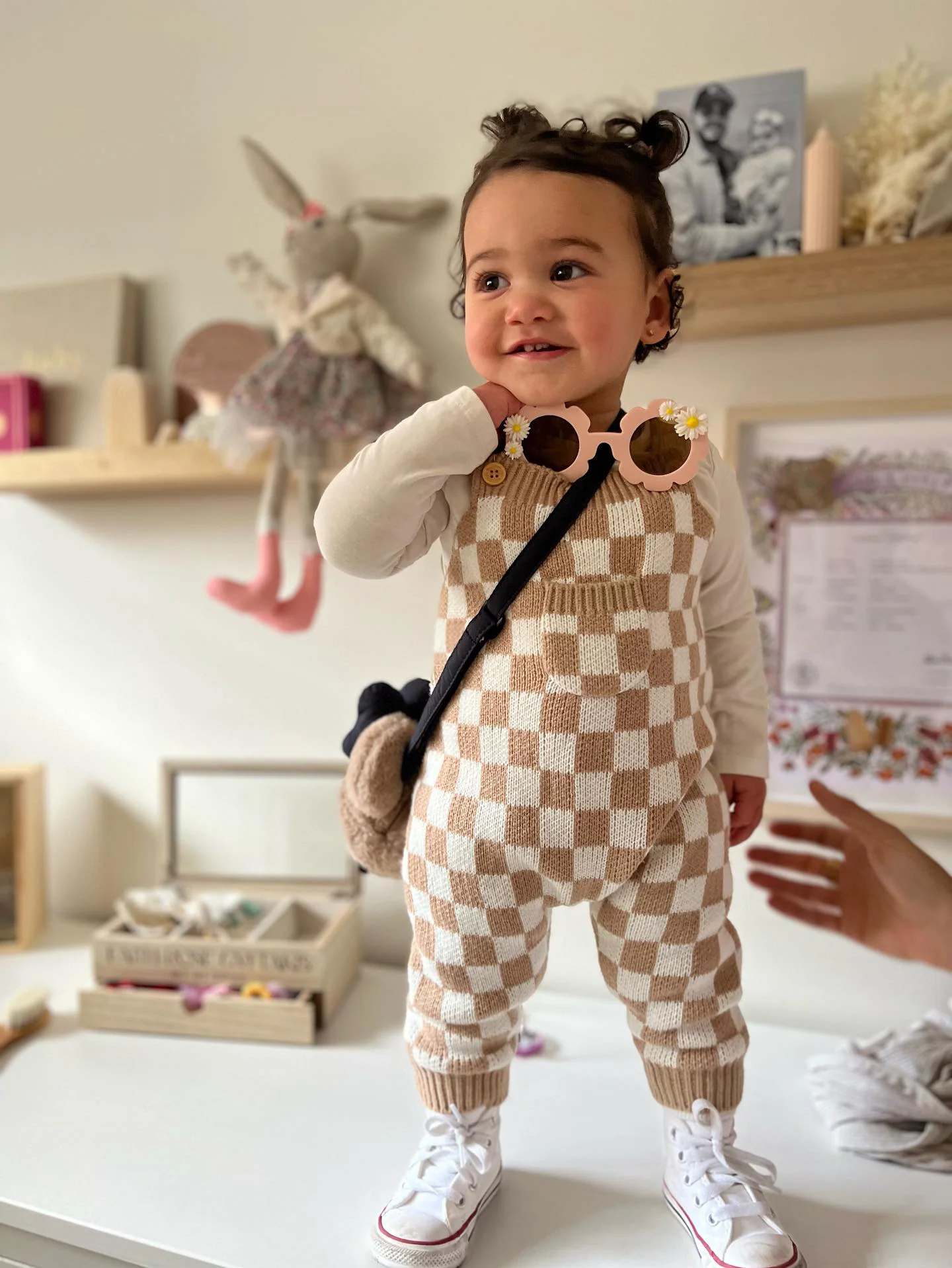Gingham Knitted Jumpsuit | Sand - Image 2