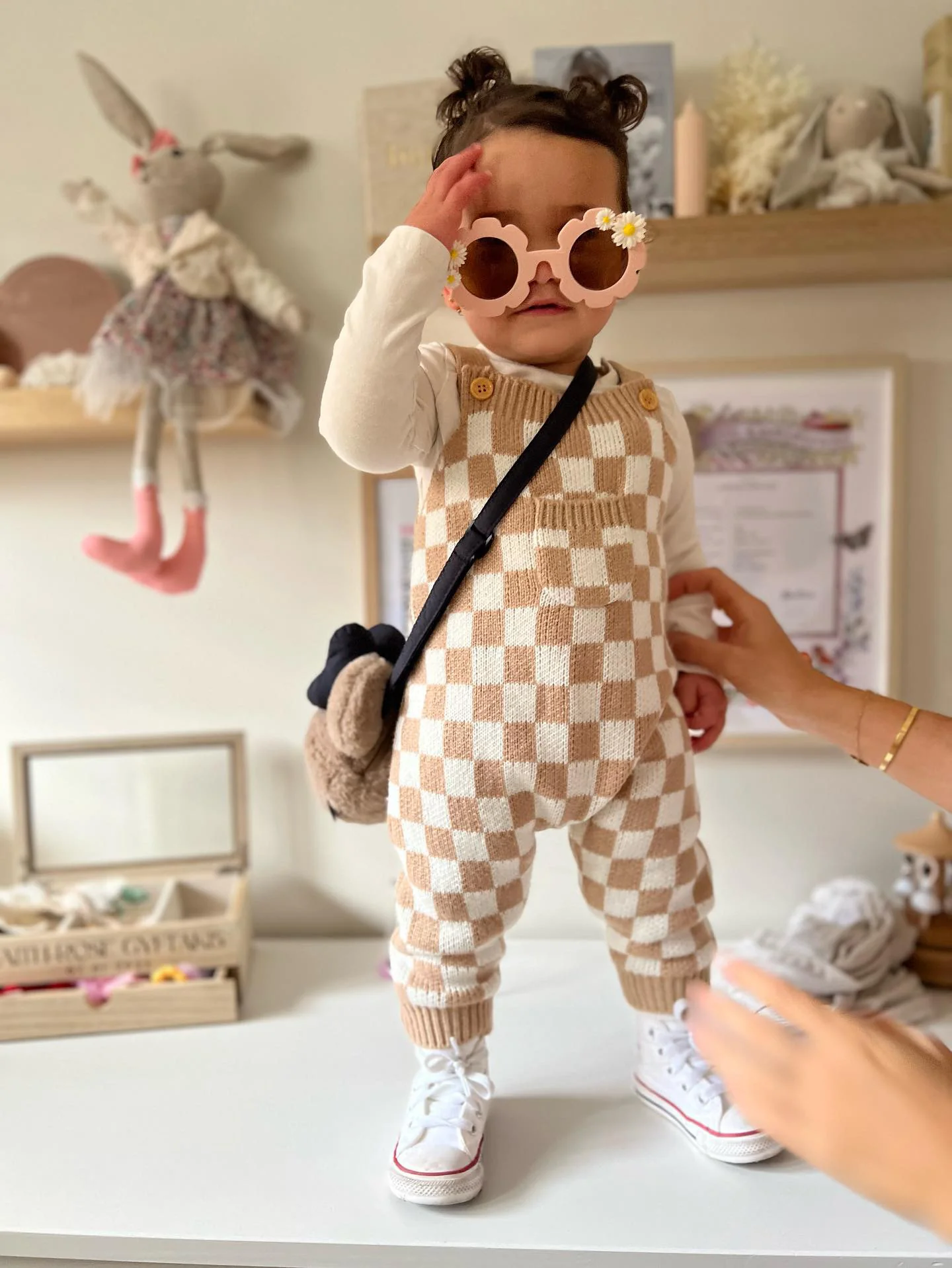 Gingham Knitted Jumpsuit | Sand - Image 3