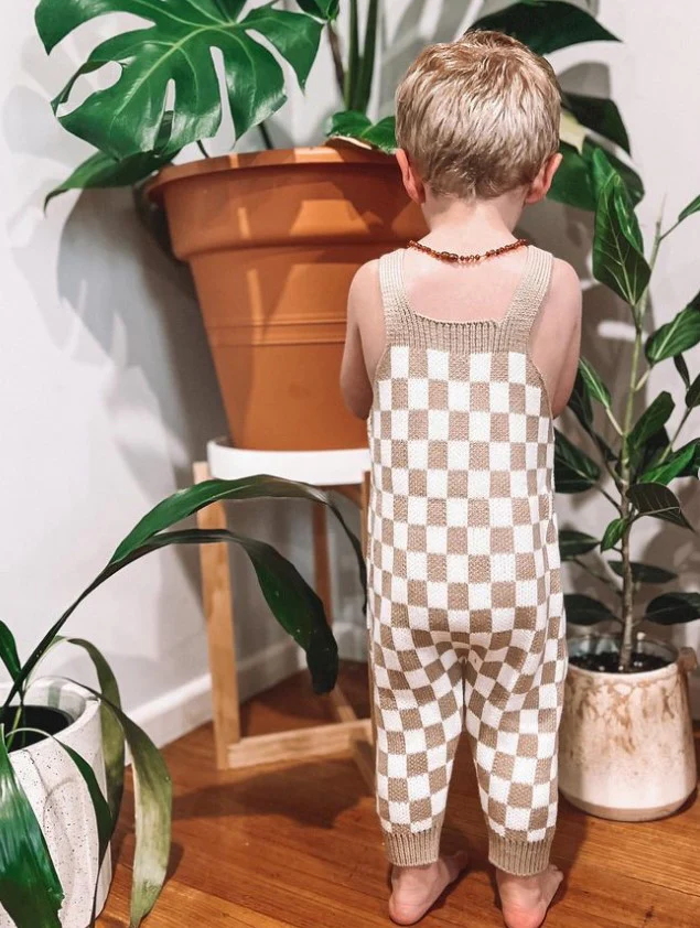 Gingham Knitted Jumpsuit | Sand - Image 4