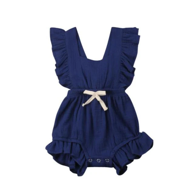 Bow Ruffle Romper | Navy