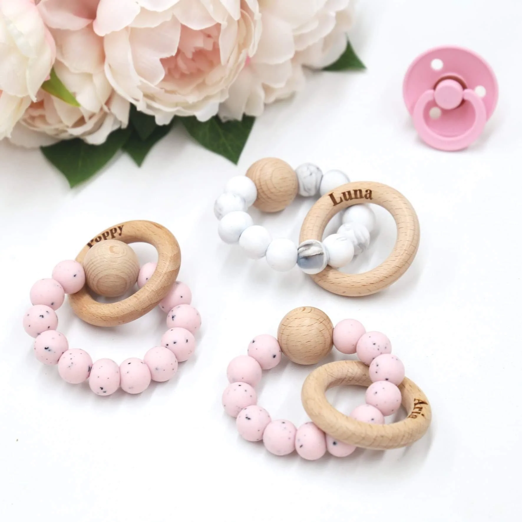 CMC GOLD - Silicone Teether with Personalised Beechwood Ring - Image 3