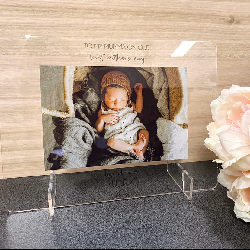 CMC GOLD - Transparent Printed Photo Frame | First Mother's Day (Acrylic Legs)