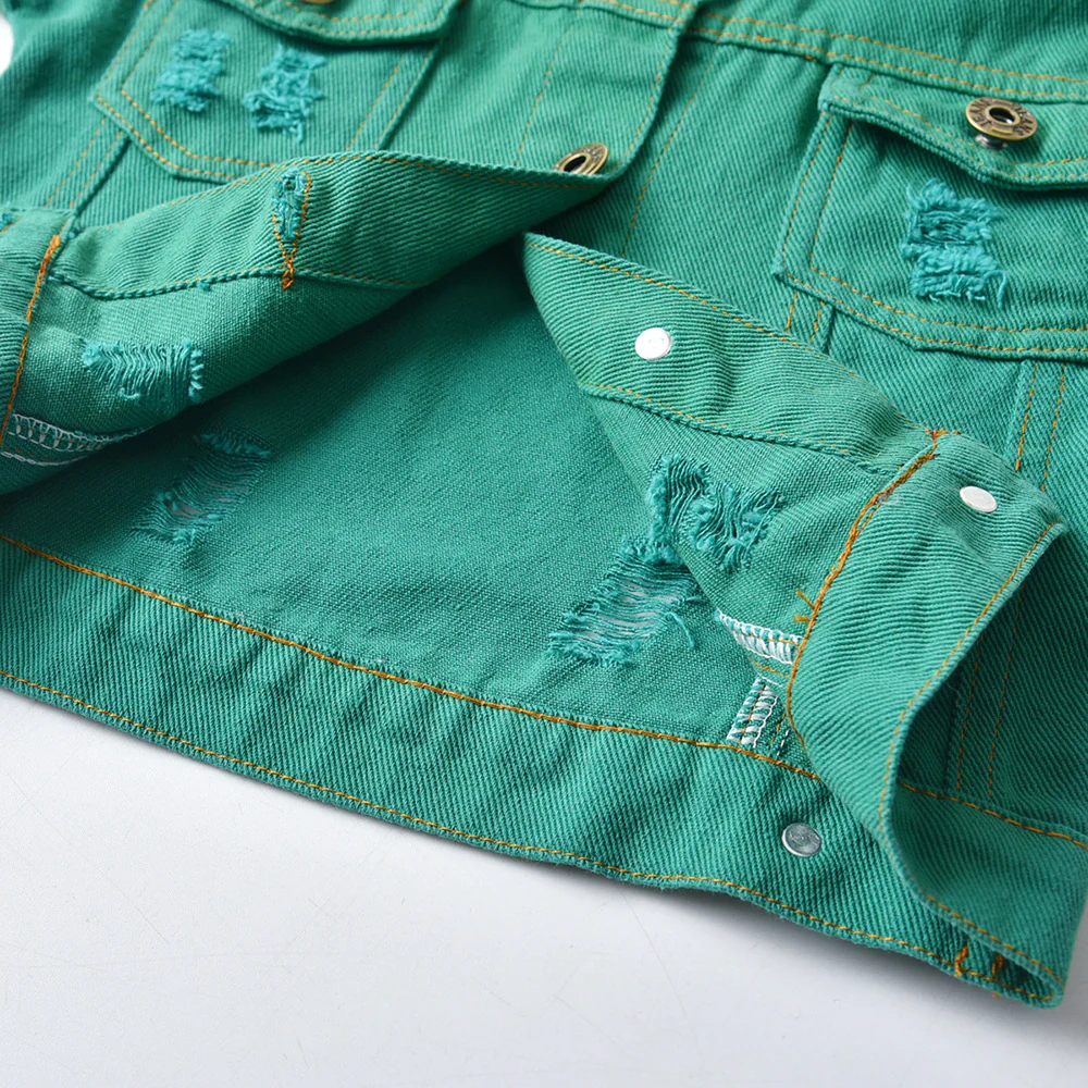 Distressed Denim Jacket | Green - Image 9