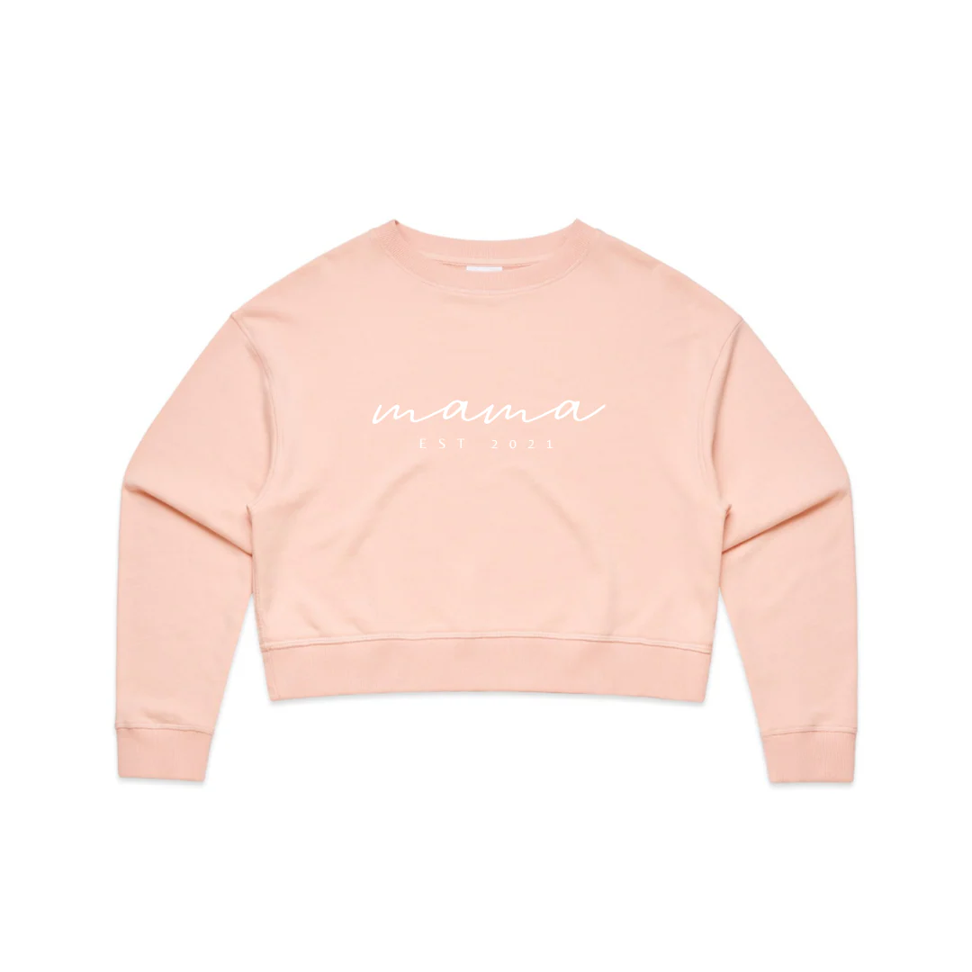 MLW By Design - Personalised Established Mama Adult Crop Crew | Various Colours