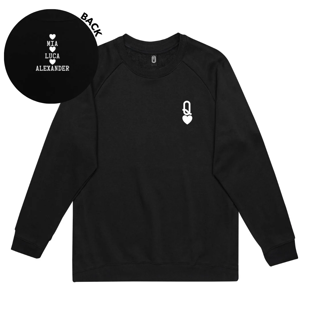 MLW By Design - Queen Of Hearts Personalised Adult Crew | Various Colours - Image 2