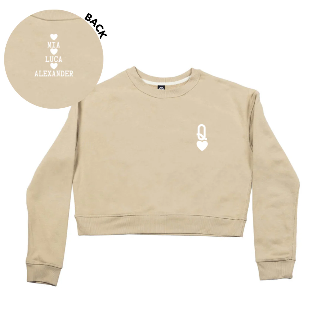 MLW By Design - Queen Of Hearts Personalised Adult Crop Crew | Various Colours - Image 2