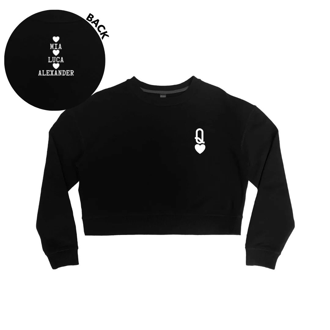 MLW By Design - Queen Of Hearts Personalised Adult Crop Crew | Various Colours - Image 3