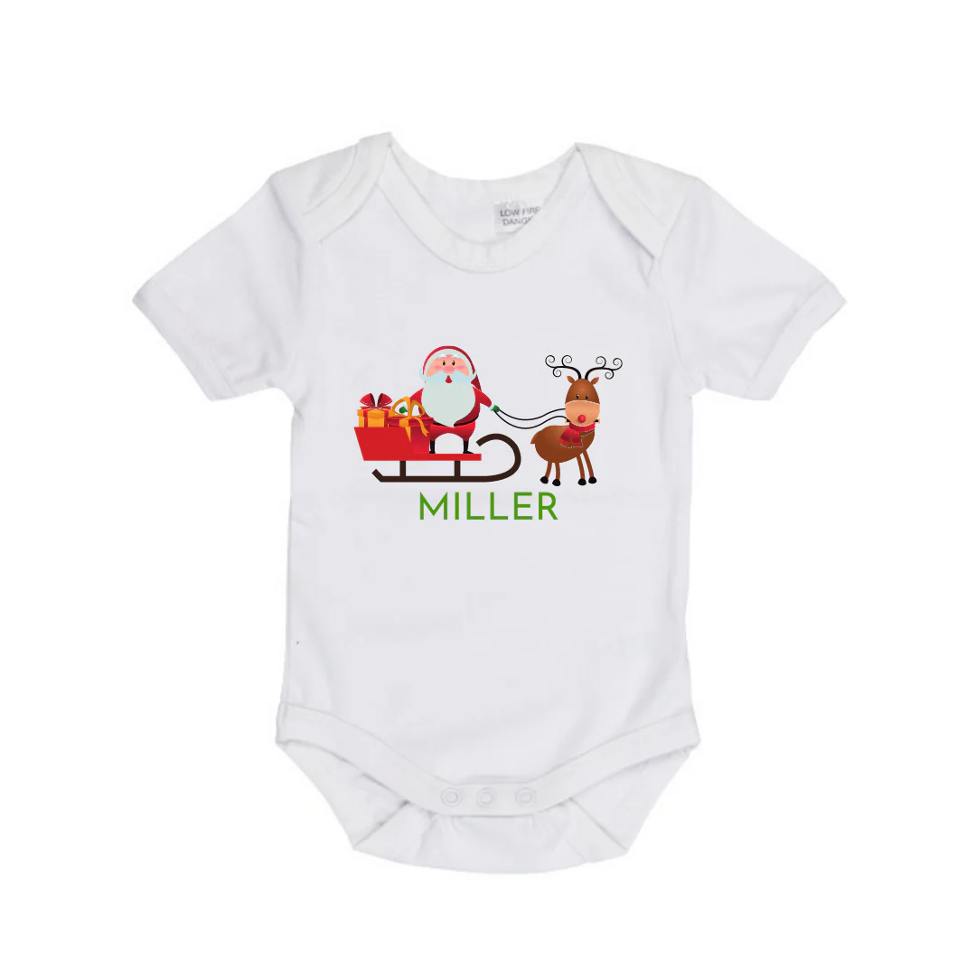 MLW By Design - Santa Sleigh Personalised Bodysuit | Black or White - Image 2