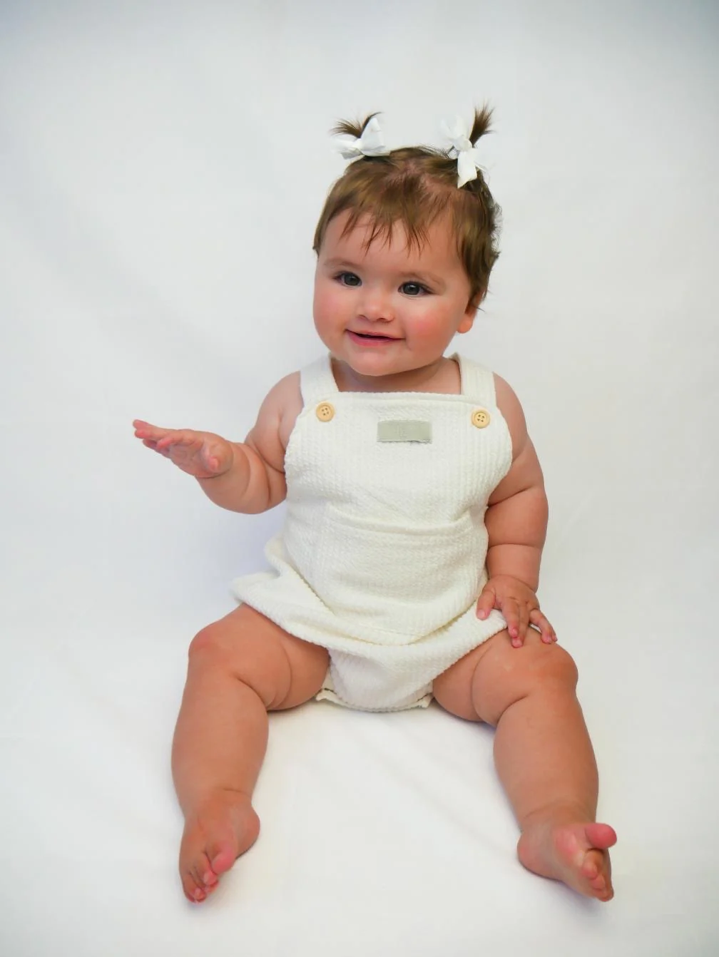 Moss Kids - White Cross Romper with Matching Bunny Ears Bonnet (CLEARANCE) - Image 5