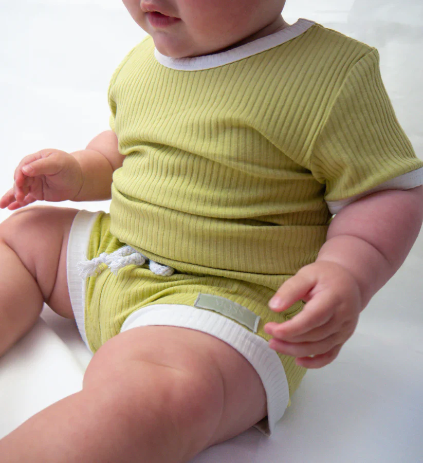 Moss Kids - Playroom Ribbed Tee & Short Set | Sour Apple (CLEARANCE)