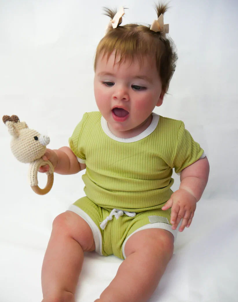 Moss Kids - Playroom Ribbed Tee & Short Set | Sour Apple (CLEARANCE) - Image 2