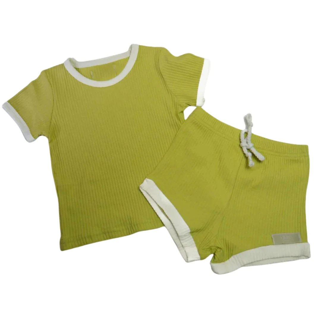 Moss Kids - Playroom Ribbed Tee & Short Set | Sour Apple (CLEARANCE) - Image 3
