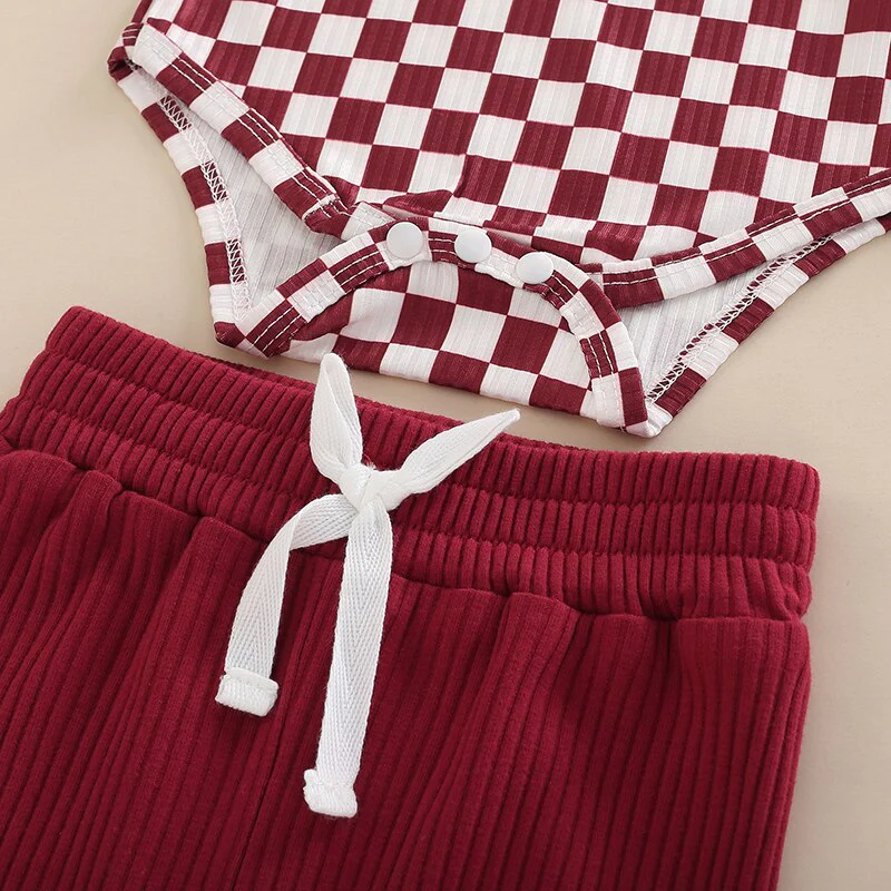 Ribbed Checkered Set | Burgundy - Image 4