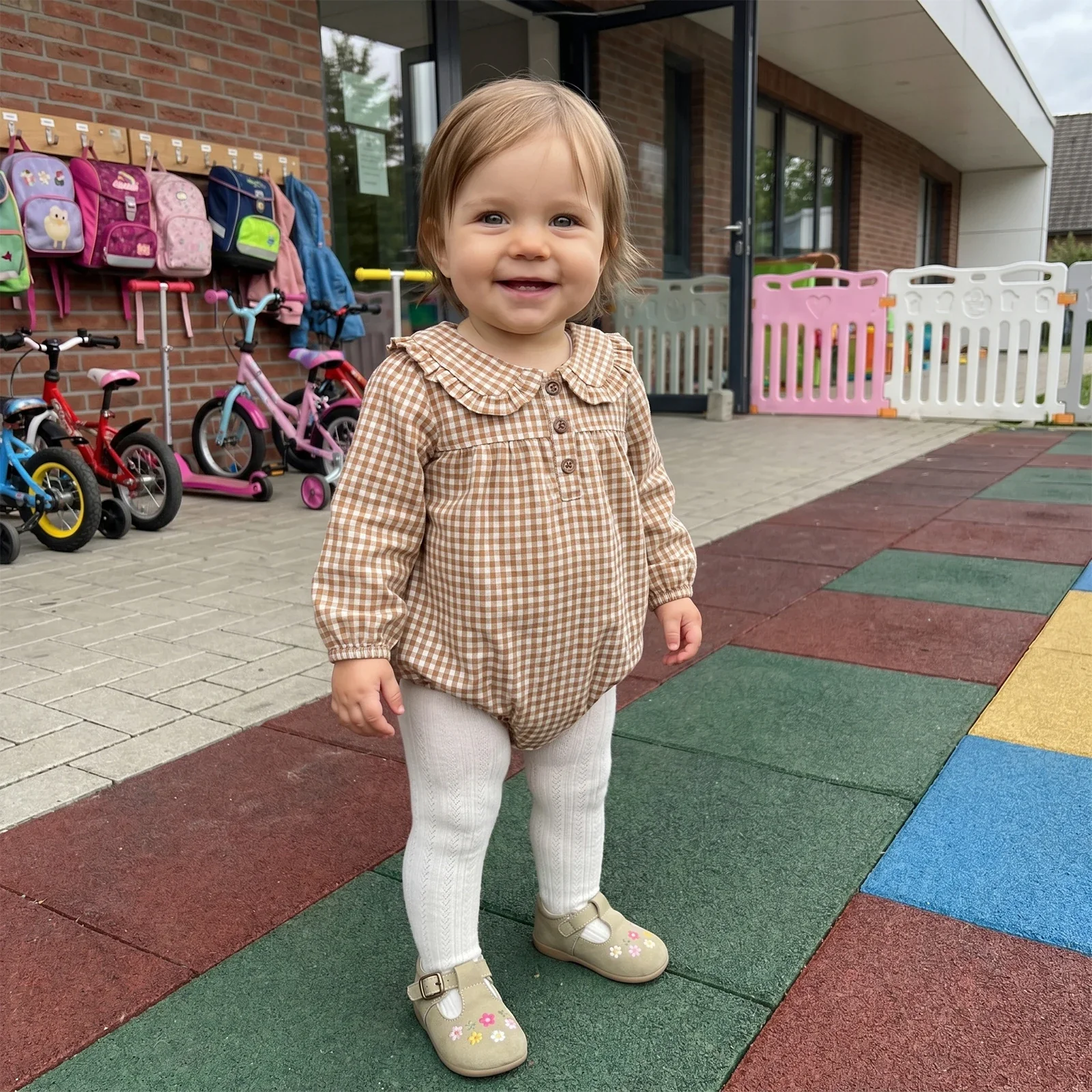 Lottie Gingham Romper | Coffee - Image 2