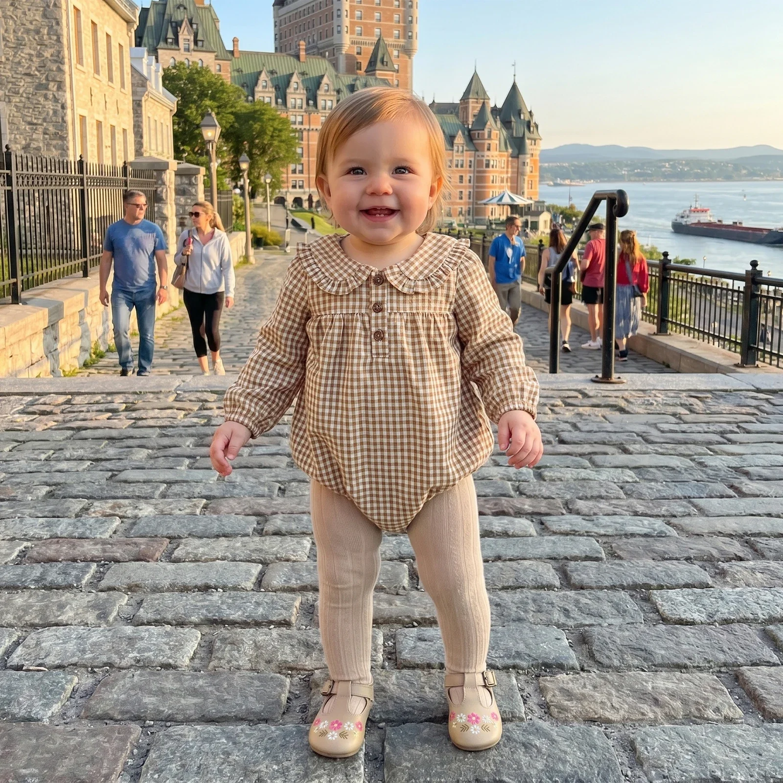 Lottie Gingham Romper | Coffee - Image 3