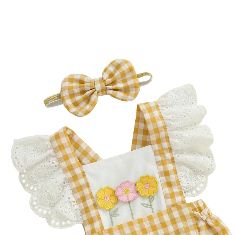 Flower Garden Romper | Honey Gingham - Image 3