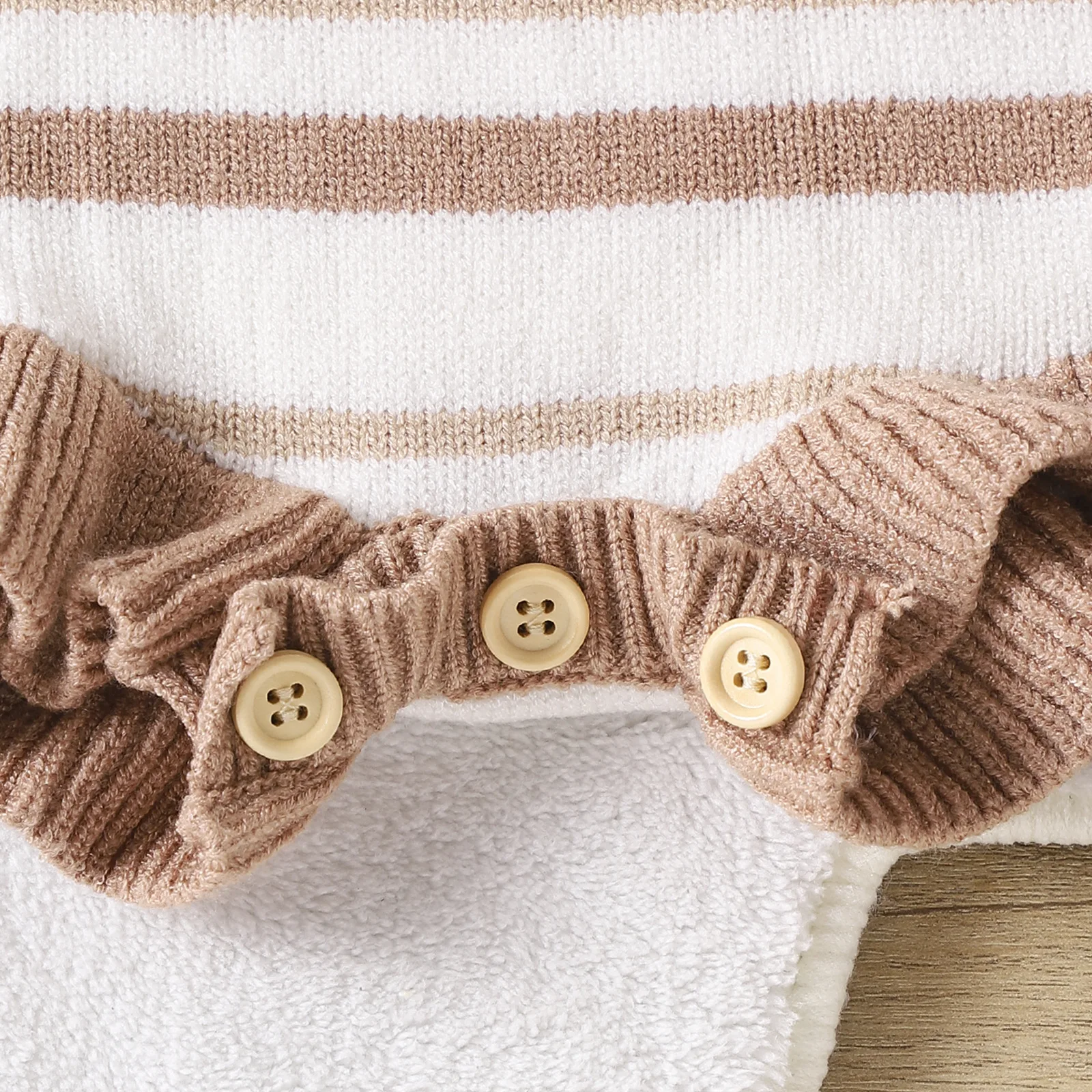 Brown Stripes Frilly Knit Romper - Image 5