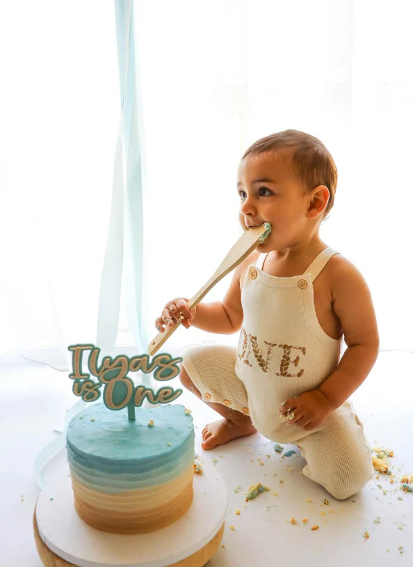 One Birthday Knit Romper | Sand - Image 2