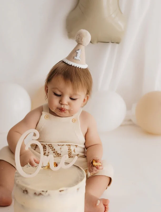 One Birthday Knit Romper | Sand - Image 3
