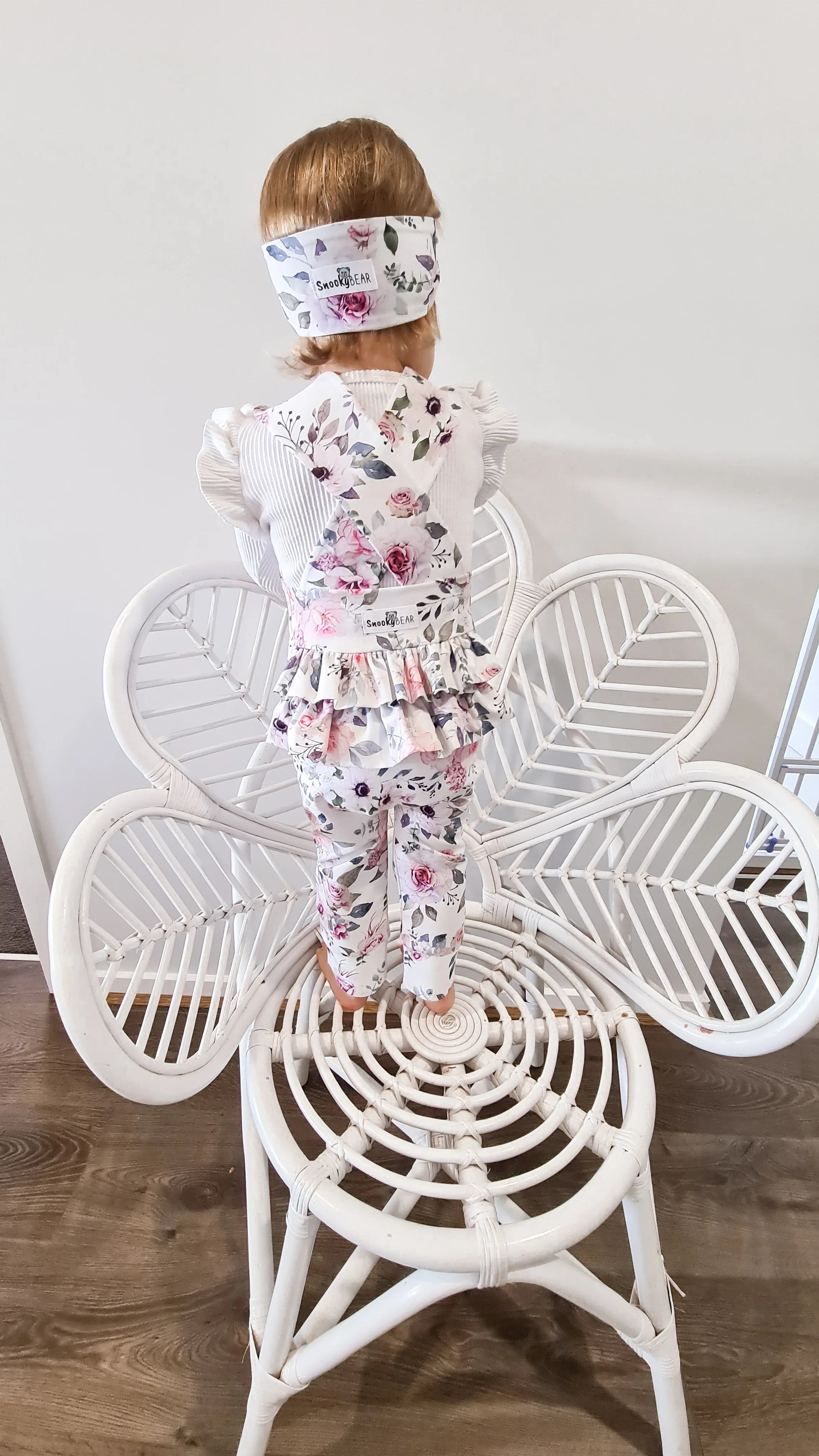 Snooky Bear - Frilly Long Overalls | Floral Sky - Image 3