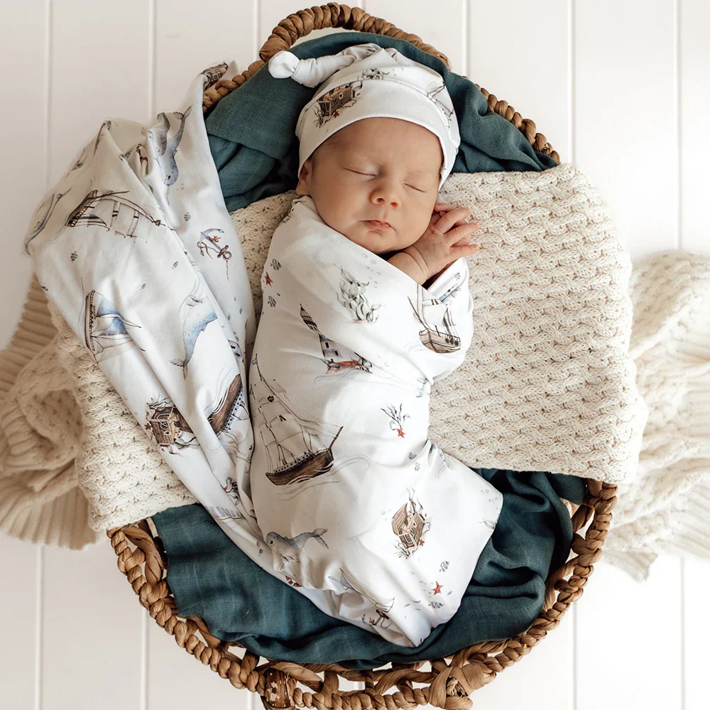 Snuggle Hunny Kids - Organic Baby Jersey Wrap & Beanie Set | Set Sail - Image 2