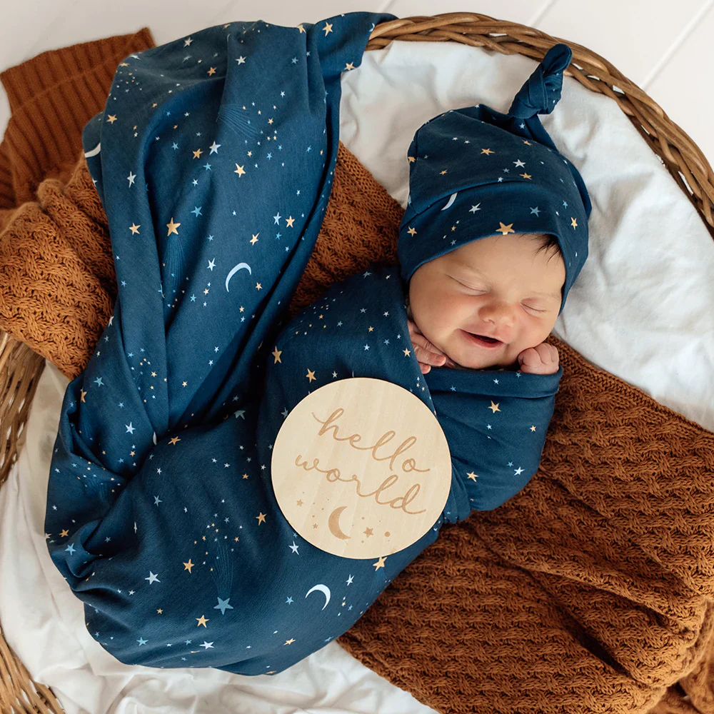Snuggle Hunny Kids - Organic Baby Jersey Wrap & Beanie Set | Starry Night - Image 2
