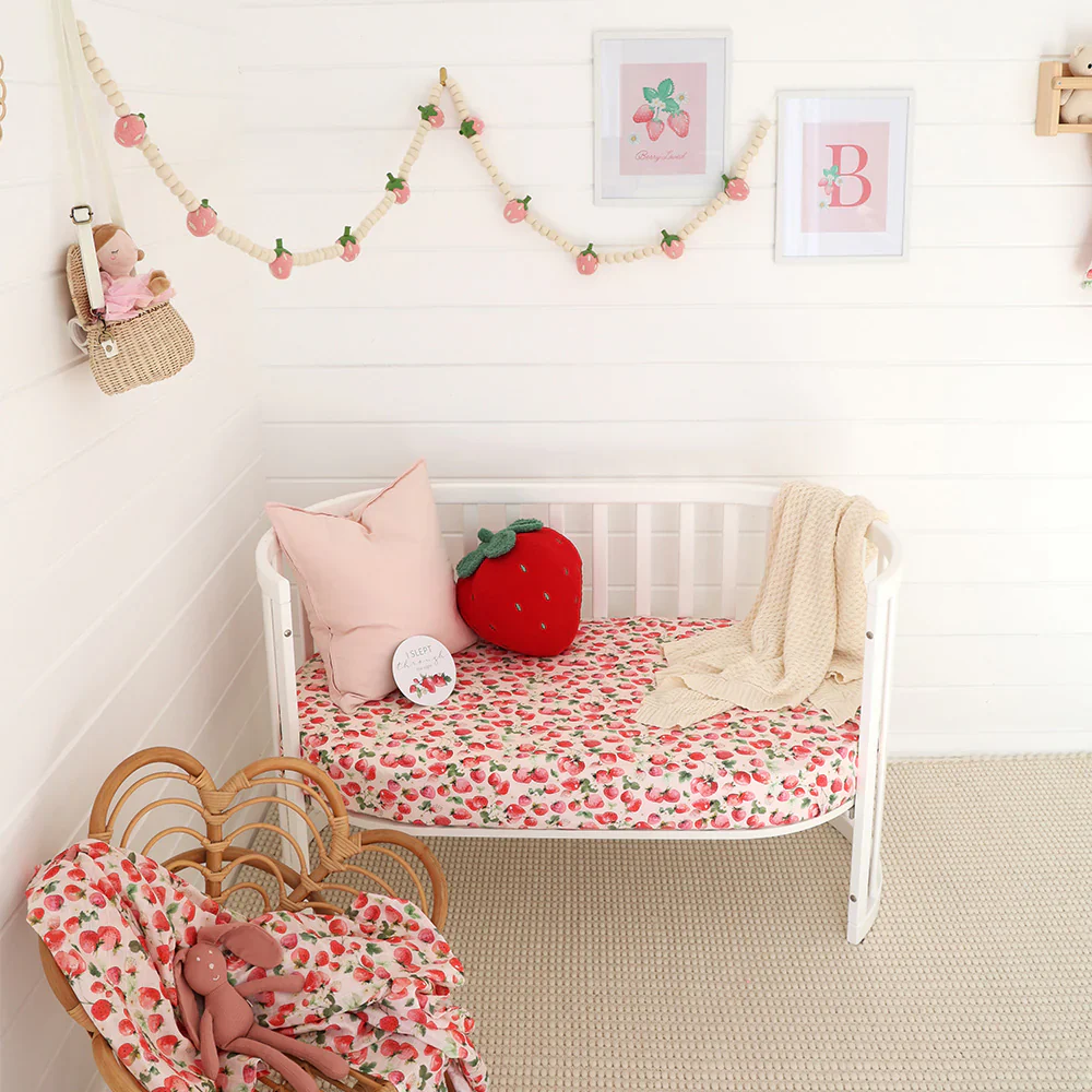 Snuggle Hunny Kids - Organic Fitted Cot Sheet | Strawberry - Image 2