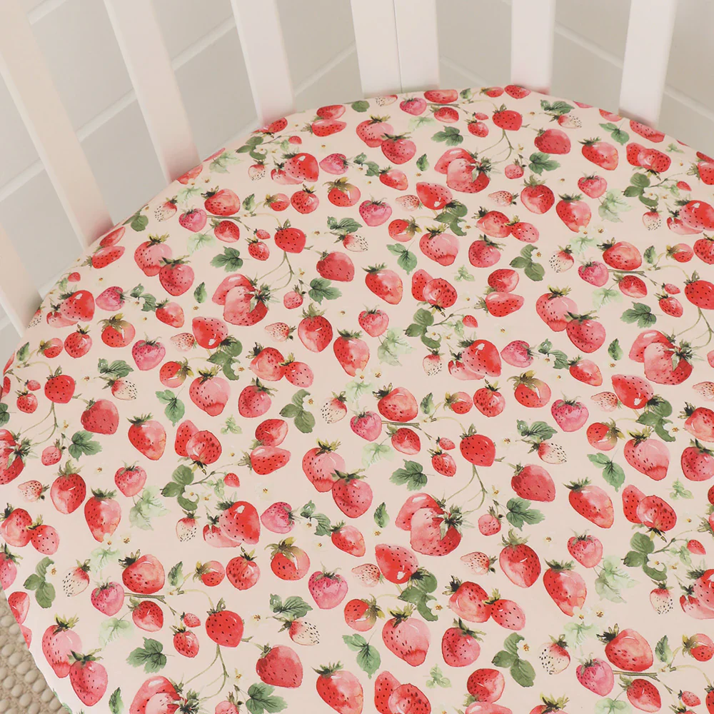 Snuggle Hunny Kids - Organic Fitted Cot Sheet | Strawberry - Image 3