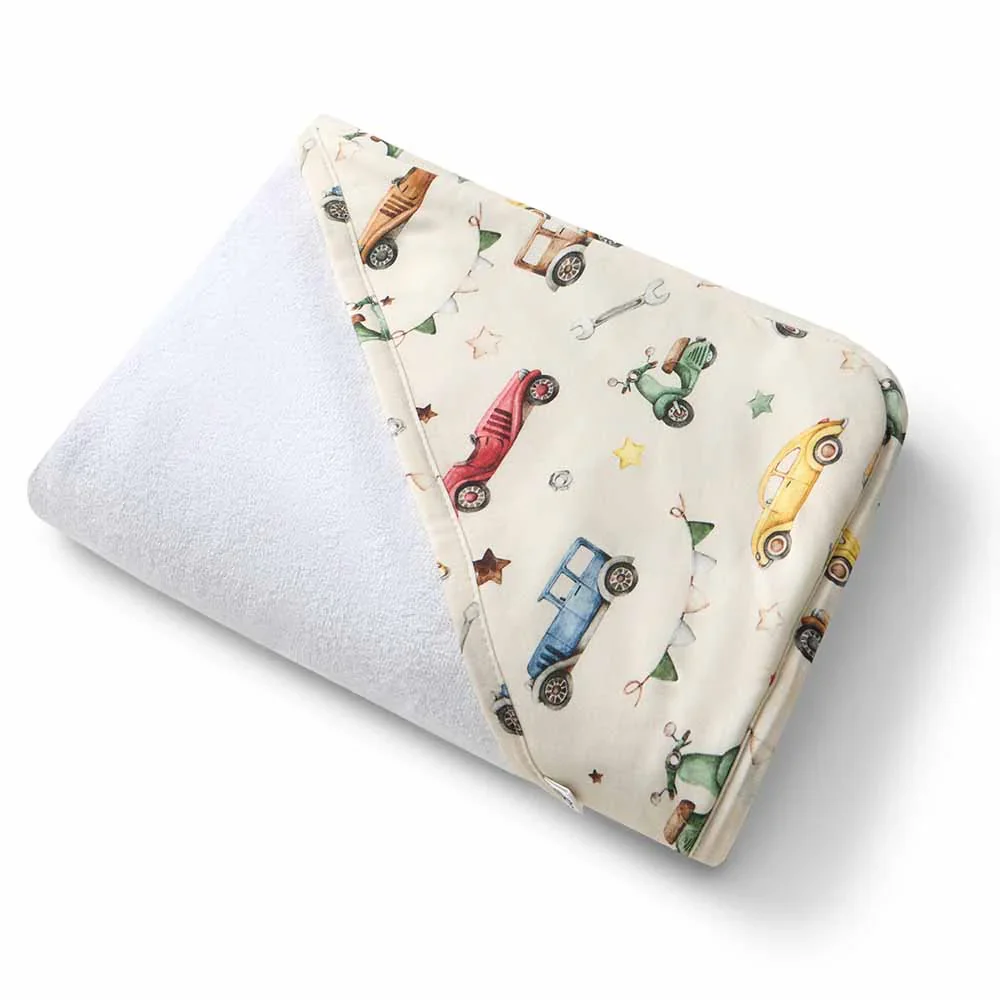 Snuggle Hunny Kids - Organic Hooded Baby Towel | Vintage Cars - Image 2