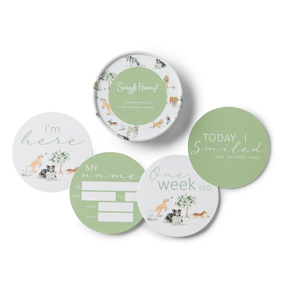 Snuggle Hunny Kids - Reversible Milestone Cards | Dog Park & Seedling