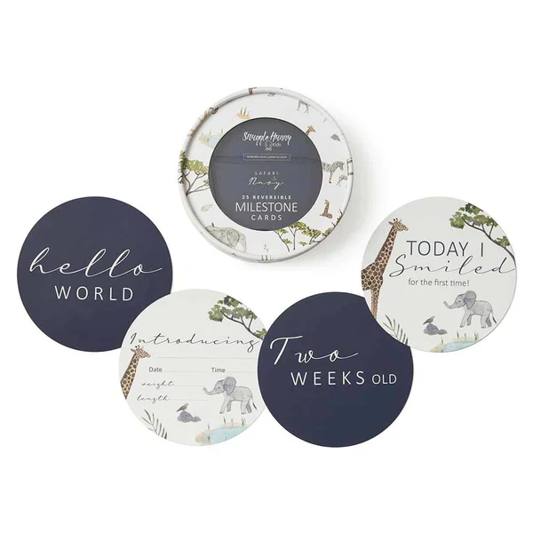 Snuggle Hunny Kids - Reversible Milestone Cards | Safari & Navy