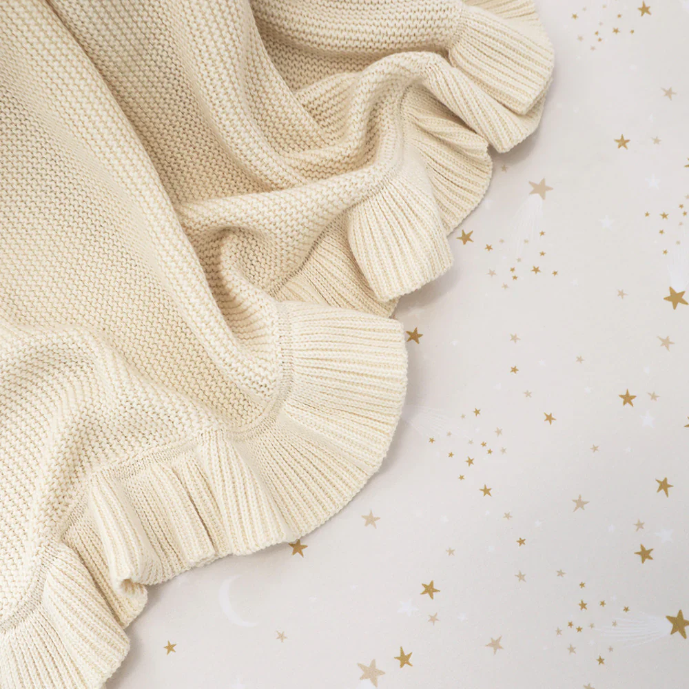 Snuggle Hunny Kids - Ruffle Knit Baby Blanket | Cream - Image 3