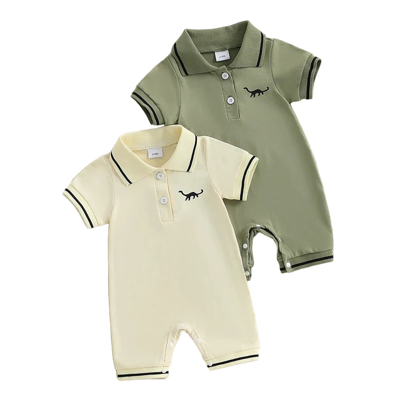 Dino Polo Romper | Beige - Image 2