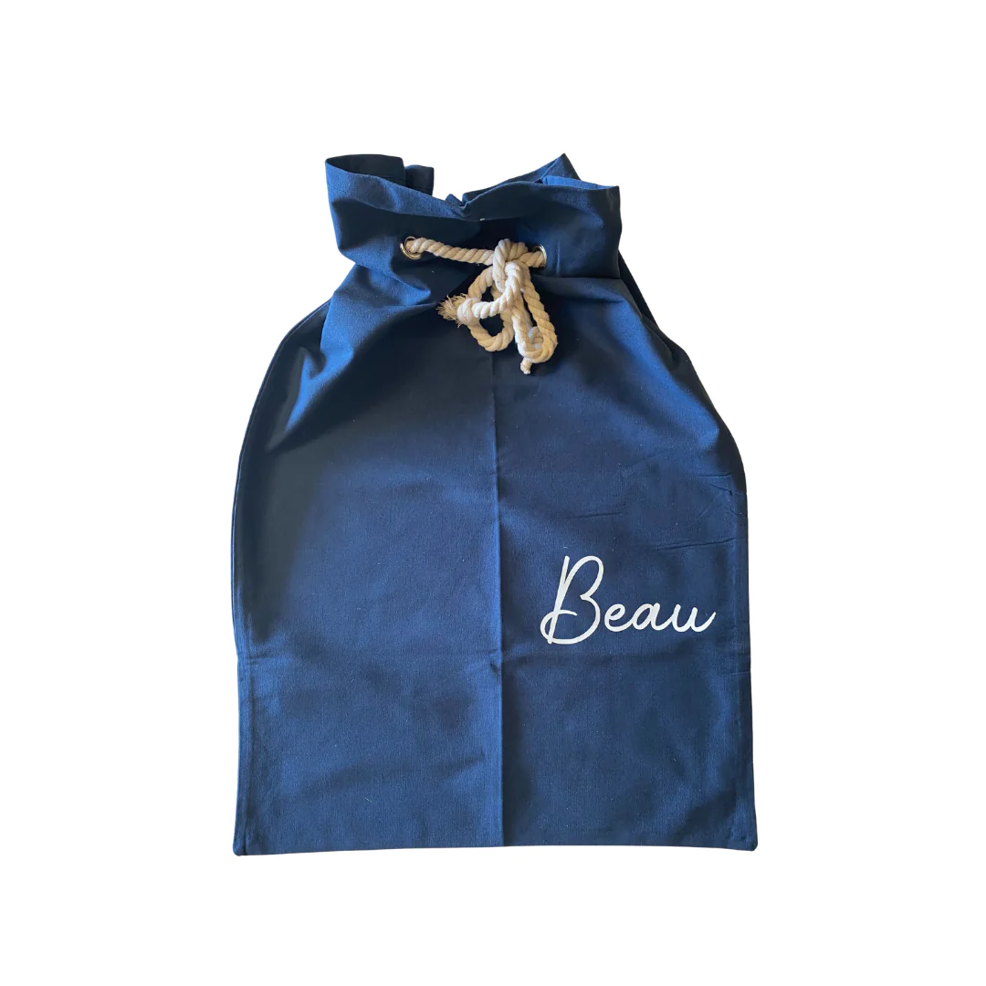 Timber Tinkers - Canvas Santa Sack Navy WITH NAME: BEAU *CLEARANCE*