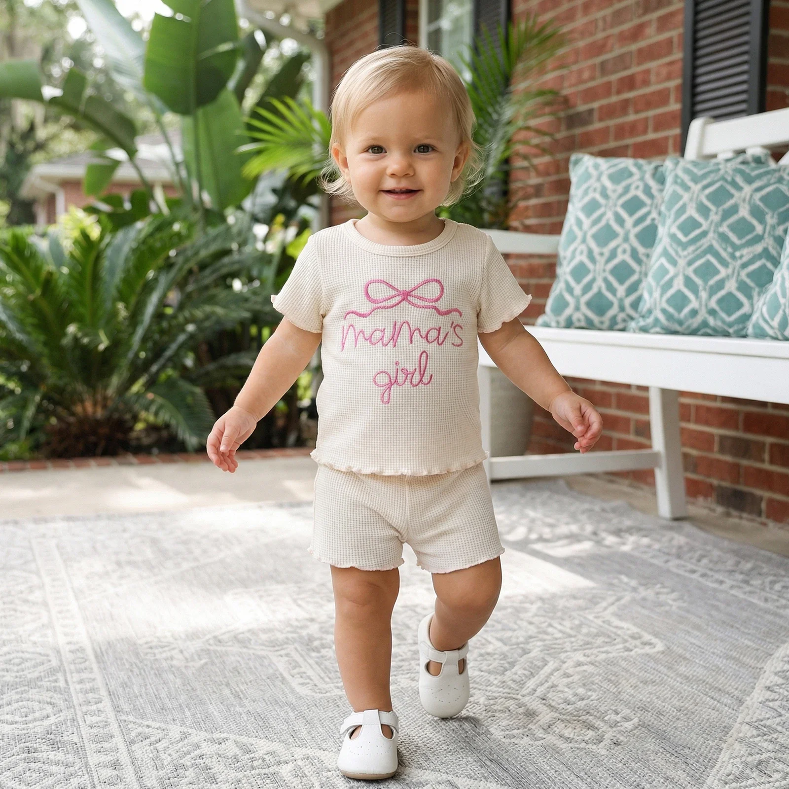 Mama's Girl Waffle Bow Set | Cream - Image 2