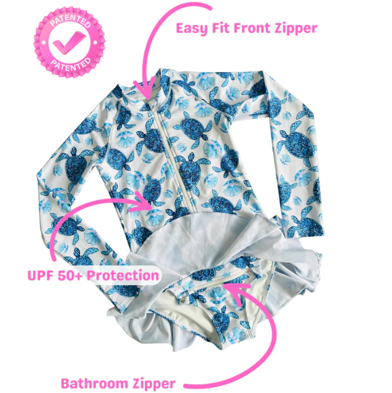ZipMAE Swimwear - Girls Long Sleeve Swim Suit | Tide Rider