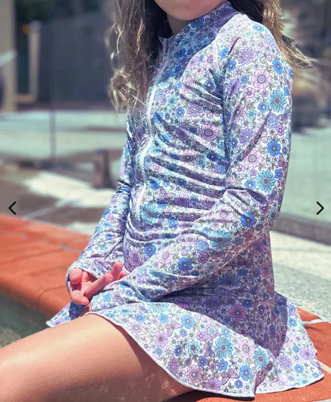 ZipMAE Swimwear - Girls Long Sleeve Swim Suit | Violet Blossom - Image 2
