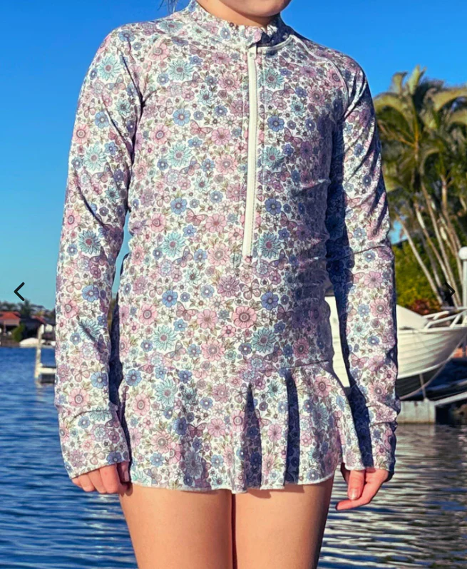 ZipMAE Swimwear - Girls Long Sleeve Swim Suit | Violet Blossom - Image 3