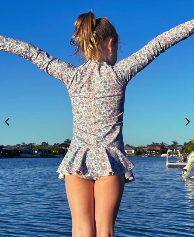 ZipMAE Swimwear - Girls Long Sleeve Swim Suit | Violet Blossom - Image 5
